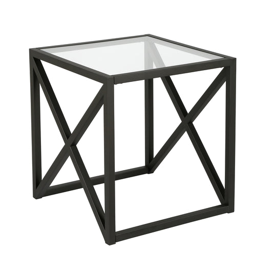 22" Black And Clear Glass And Steel Square End Table