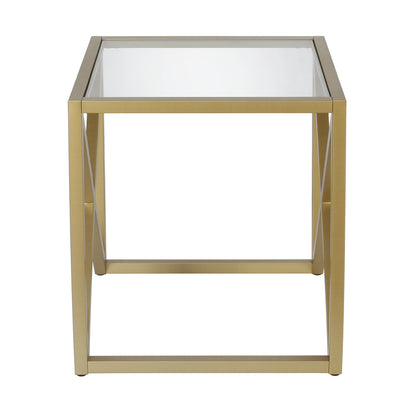 22" Brass And Clear Glass And Steel Square End Table