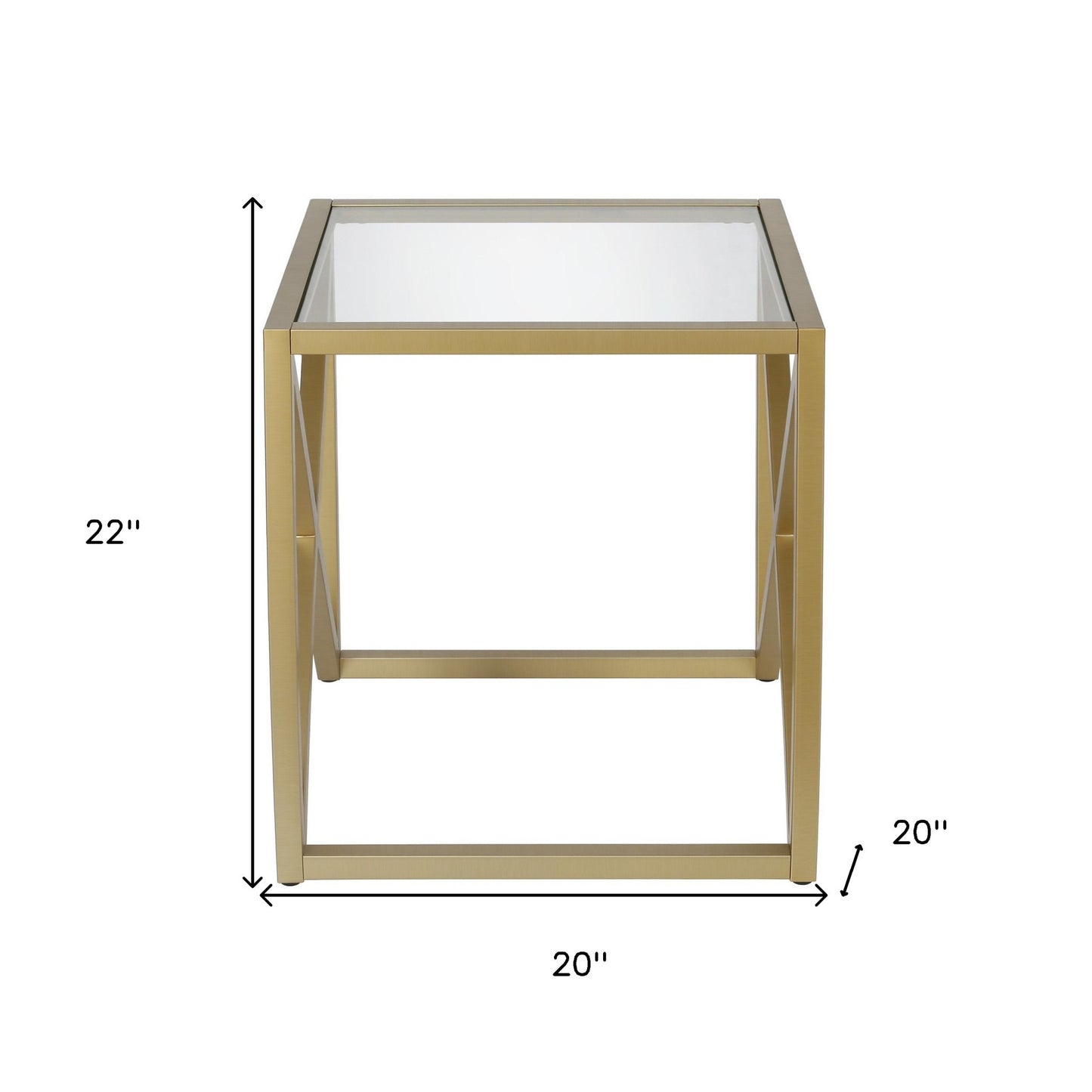 22" Brass And Clear Glass And Steel Square End Table