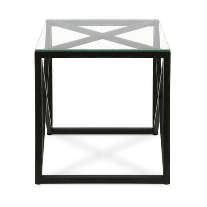 22" Black And Clear Glass And Steel Square End Table