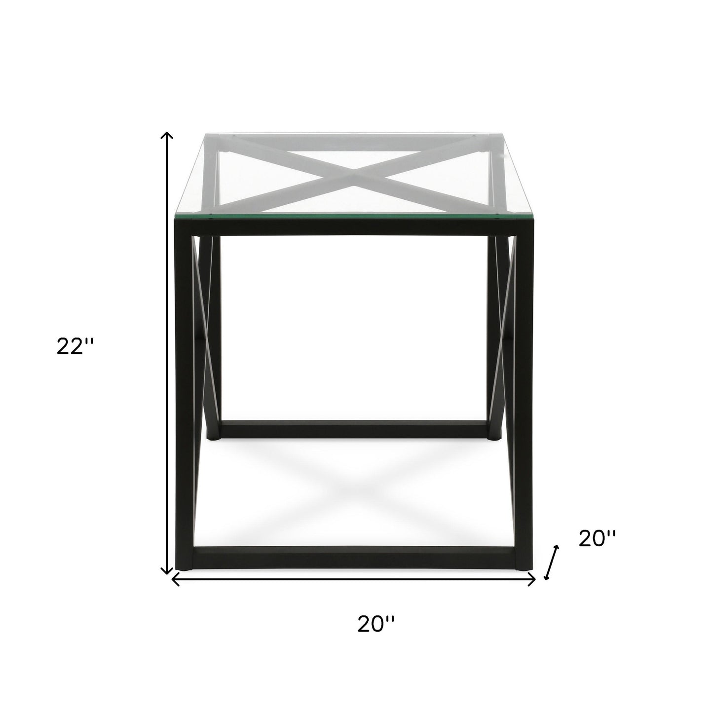 22" Black And Clear Glass And Steel Square End Table