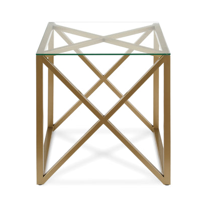 22" Brass And Clear Glass And Steel Square End Table