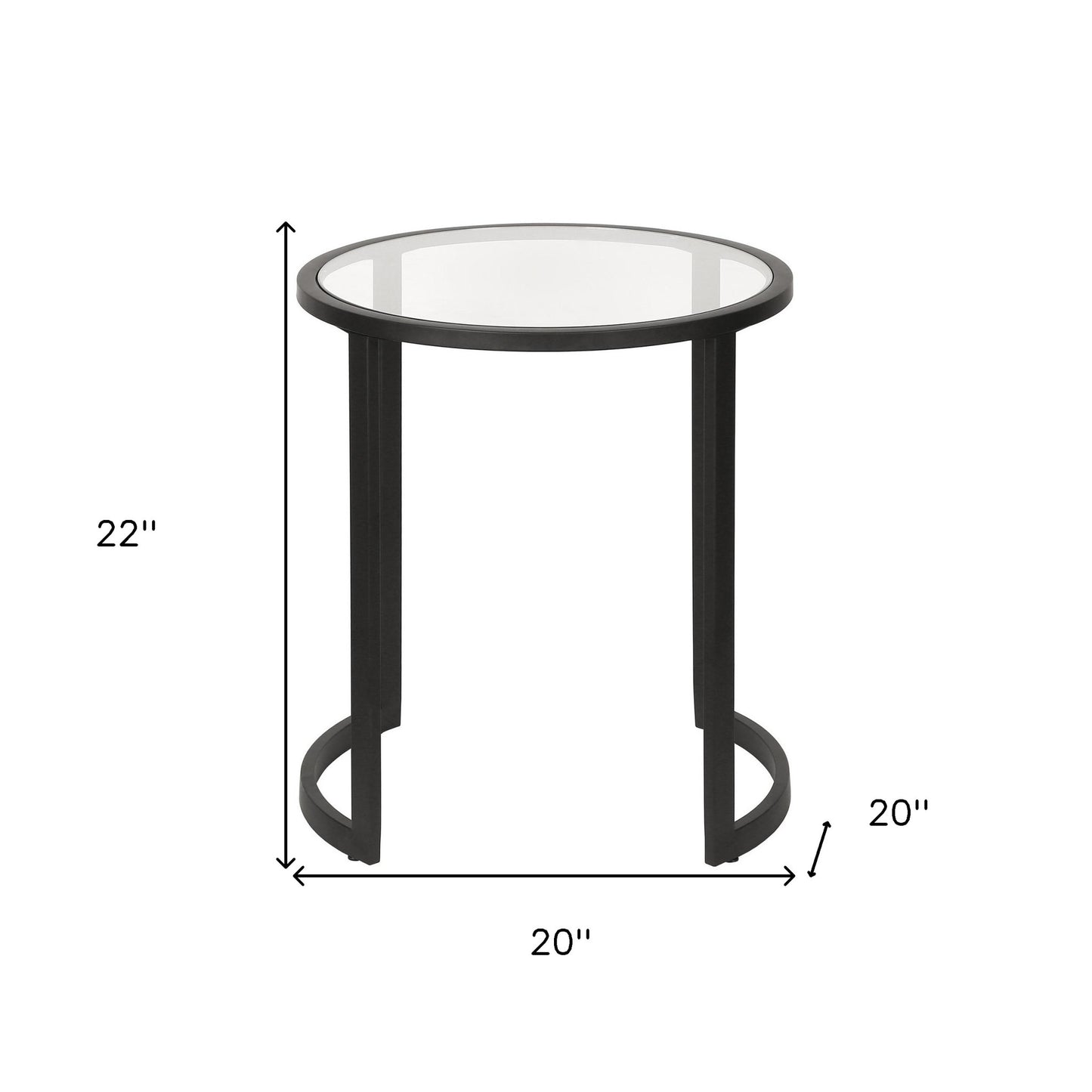 22" Black And Clear Glass And Steel Round End Table