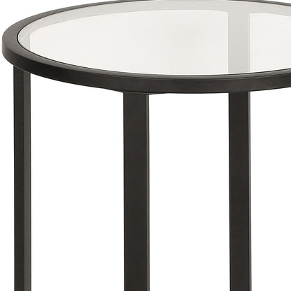 22" Black And Clear Glass And Steel Round End Table