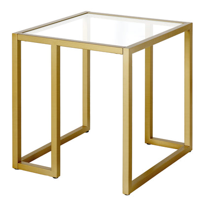 22" Brass And Clear Glass And Steel Square End Table