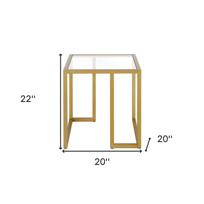 22" Brass And Clear Glass And Steel Square End Table