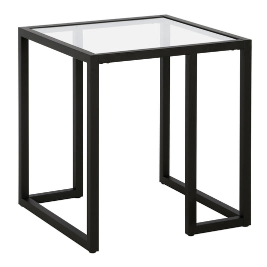 22" Black And Clear Glass And Steel Square End Table