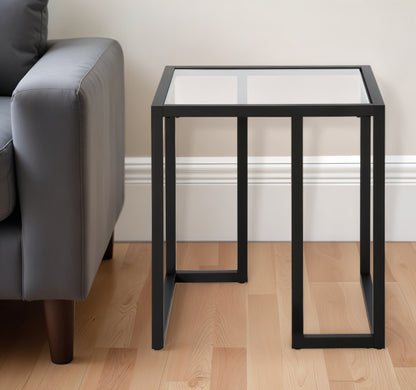 22" Black And Clear Glass And Steel Square End Table