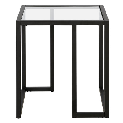 22" Black And Clear Glass And Steel Square End Table