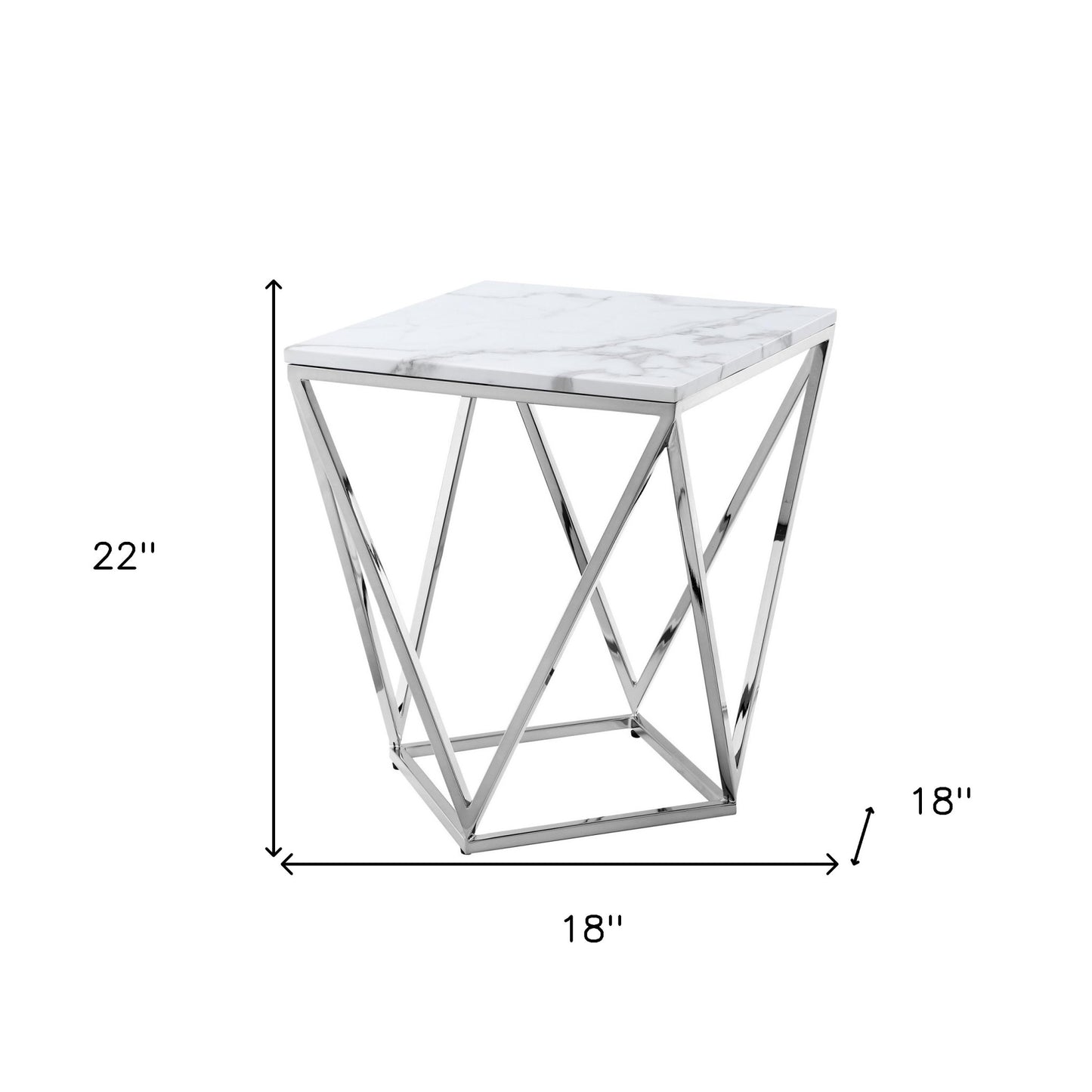 22" Gold And White Stone Square End Table