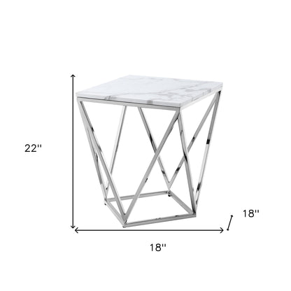 22" Gold And White Stone Square End Table