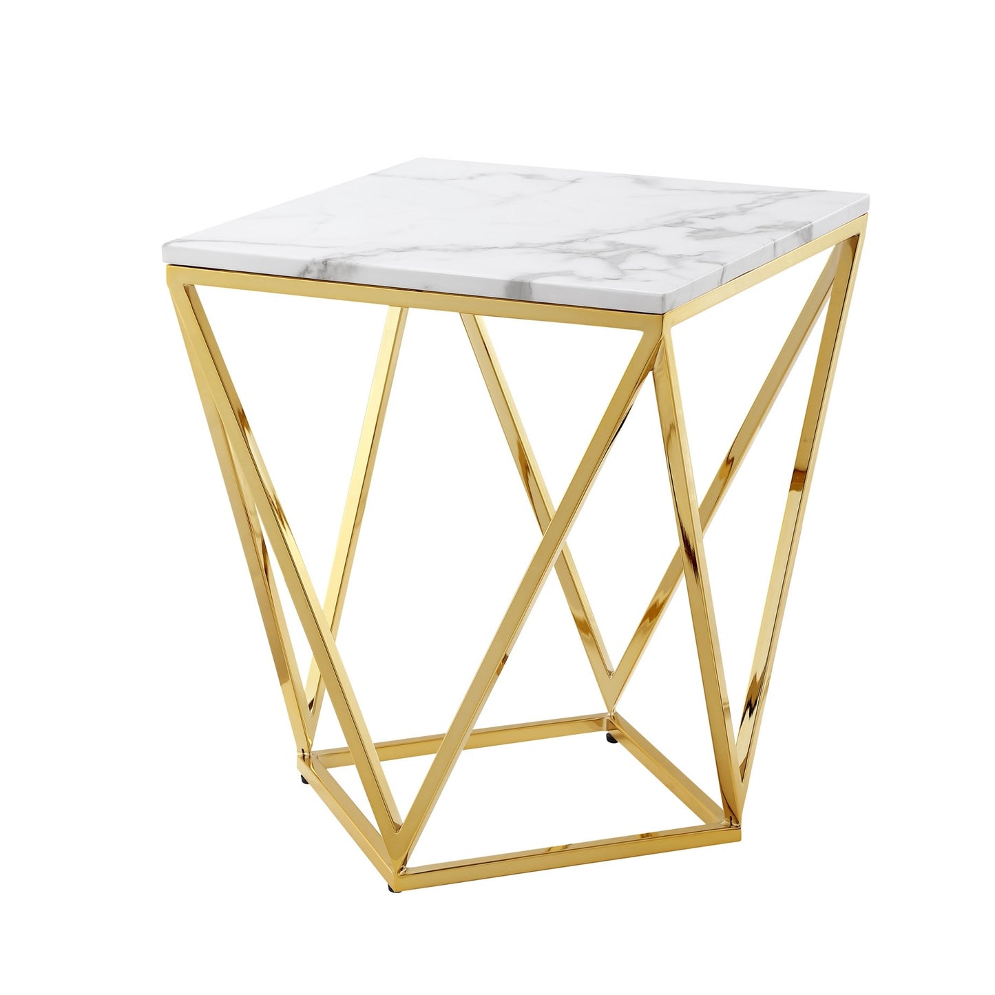 22" Gold And White Stone Square End Table