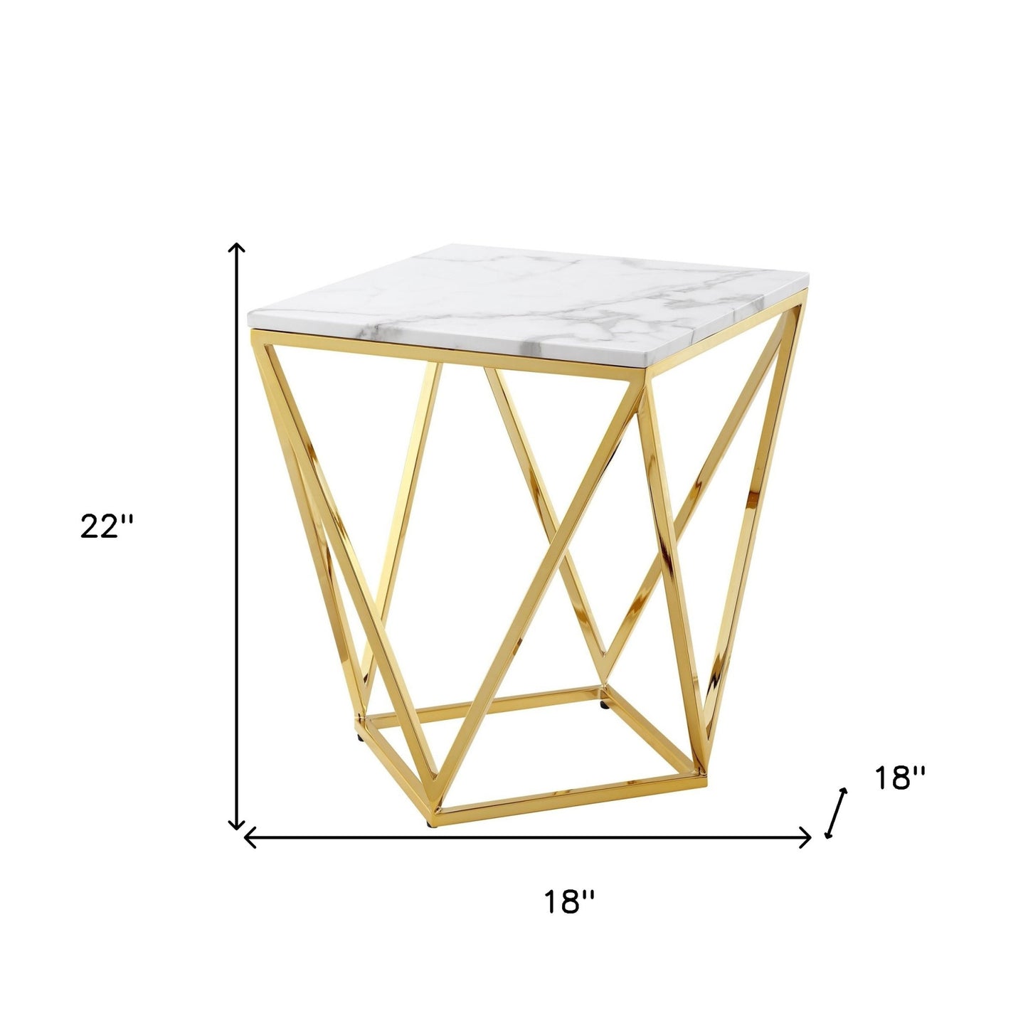 22" Gold And White Stone Square End Table