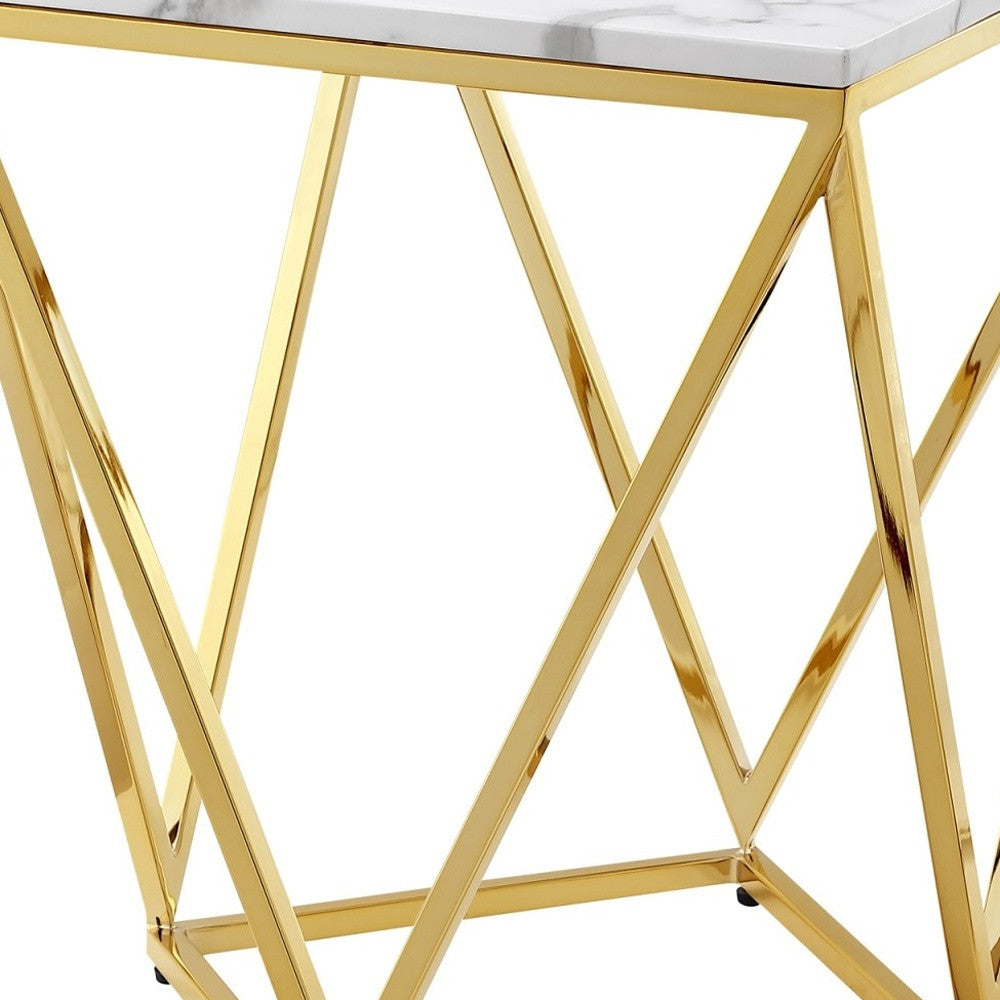 22" Gold And White Stone Square End Table