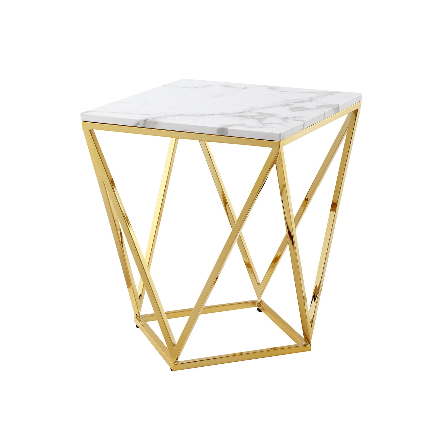 22" Gold And White Stone Square End Table