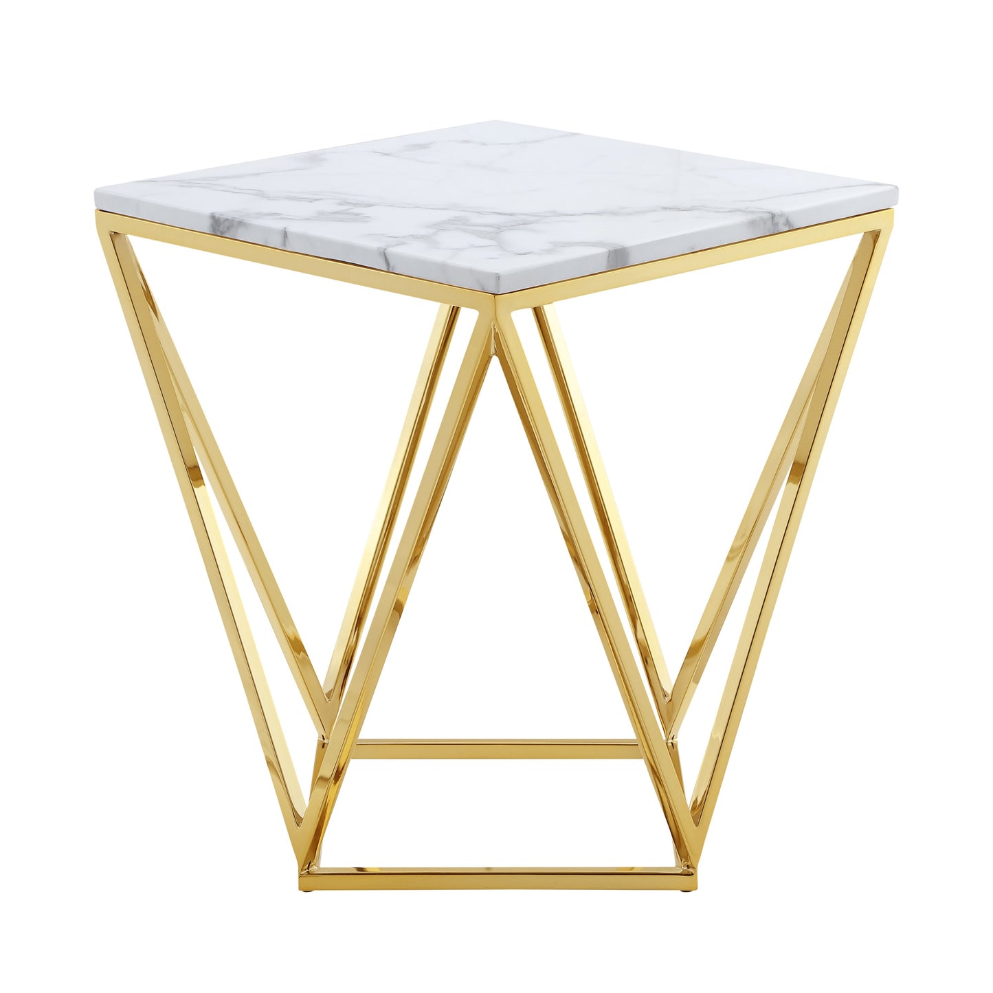 22" Gold And White Stone Square End Table