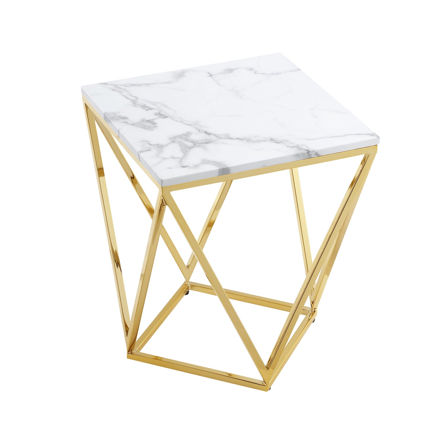 22" Gold And White Stone Square End Table