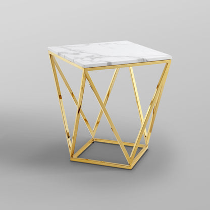 22" Gold And White Stone Square End Table