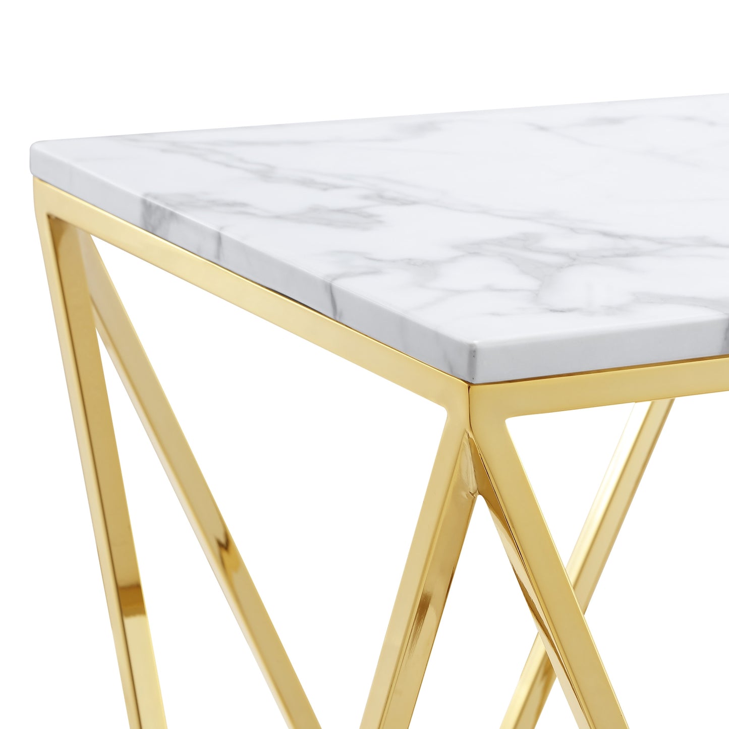 22" Gold And White Stone Square End Table