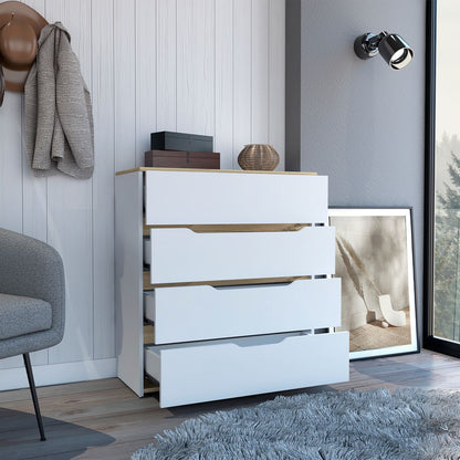 32" White and Natural Four Drawer Dresser