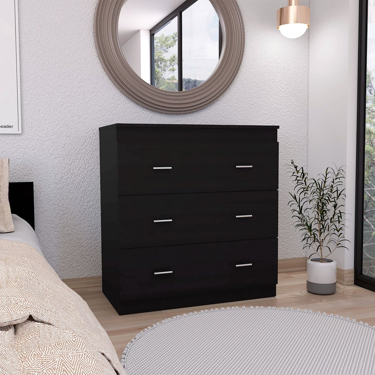 32" Black Three Drawer Dresser