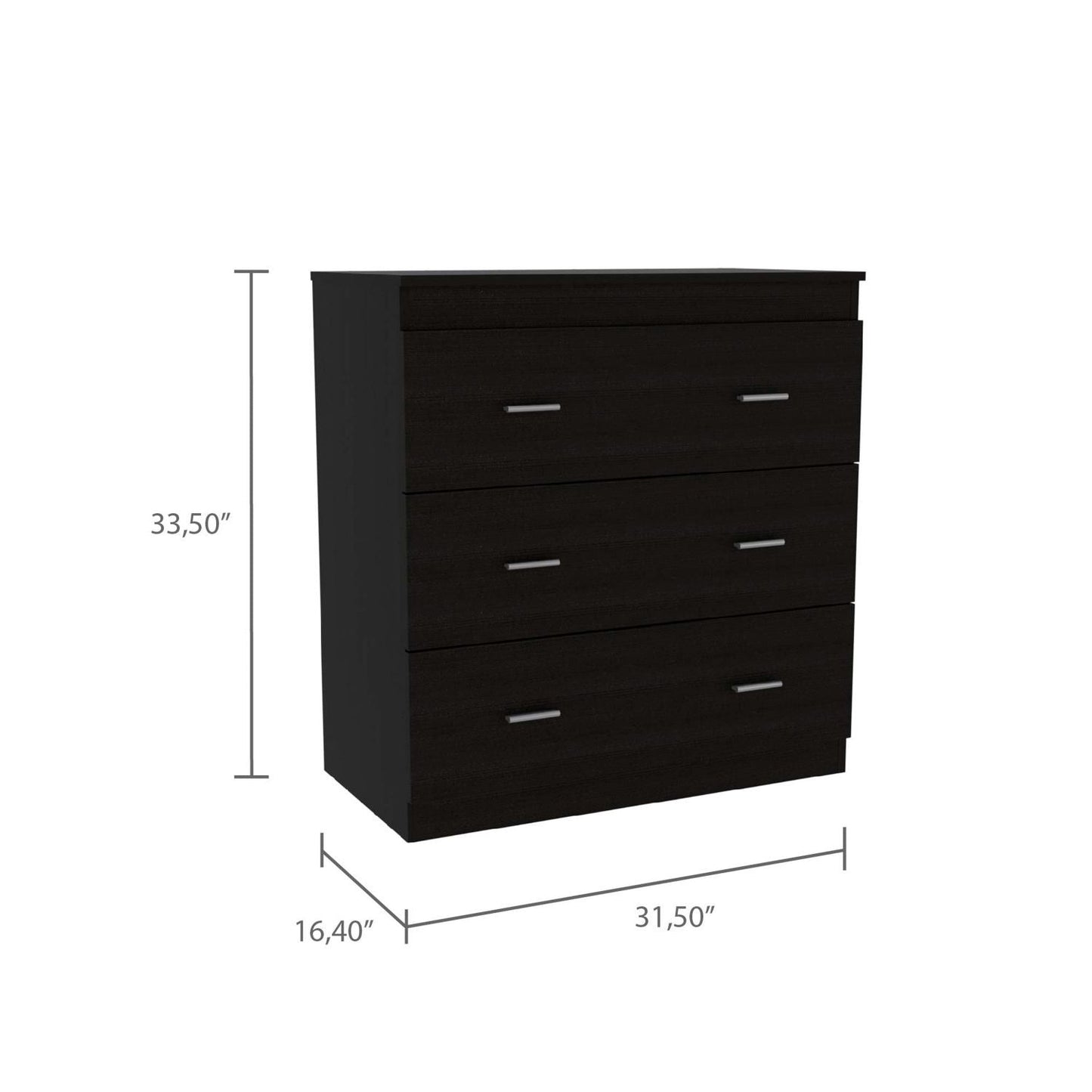 32" Black Three Drawer Dresser