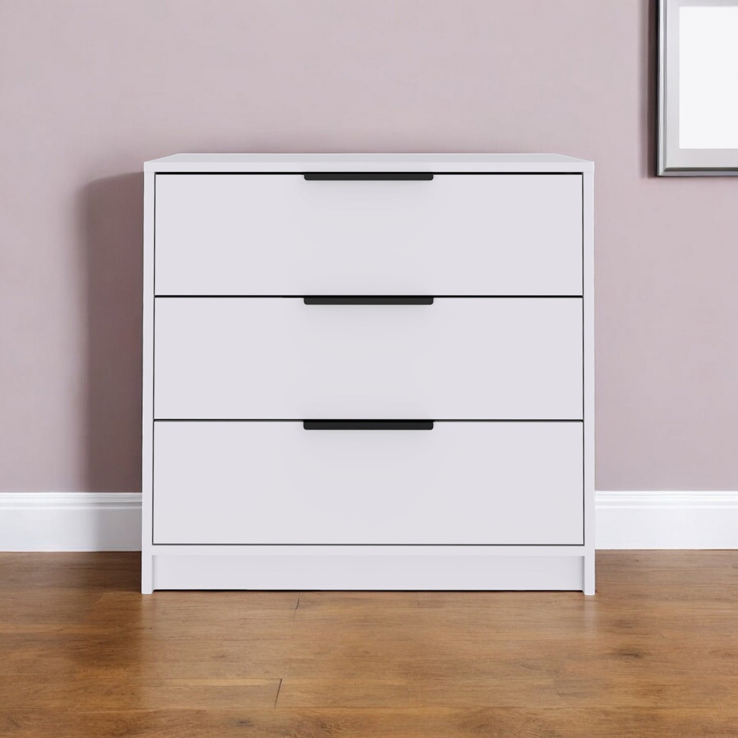 28" White Three Drawer Dresser