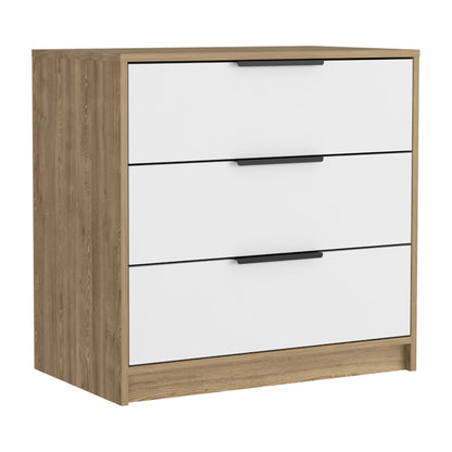 28" White and Natural Three Drawer Dresser