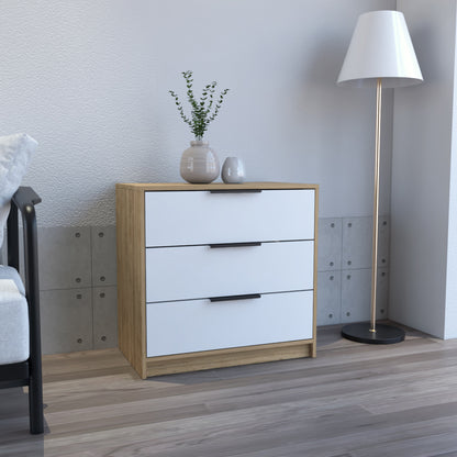 28" White and Natural Three Drawer Dresser