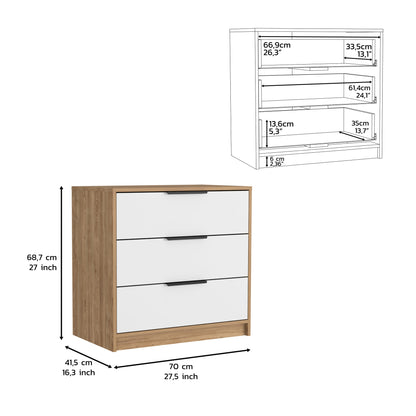 28" White and Natural Three Drawer Dresser