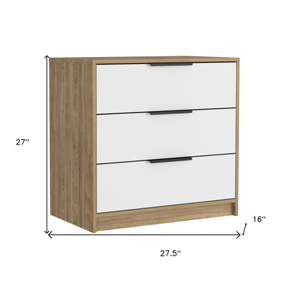 28" White and Natural Three Drawer Dresser