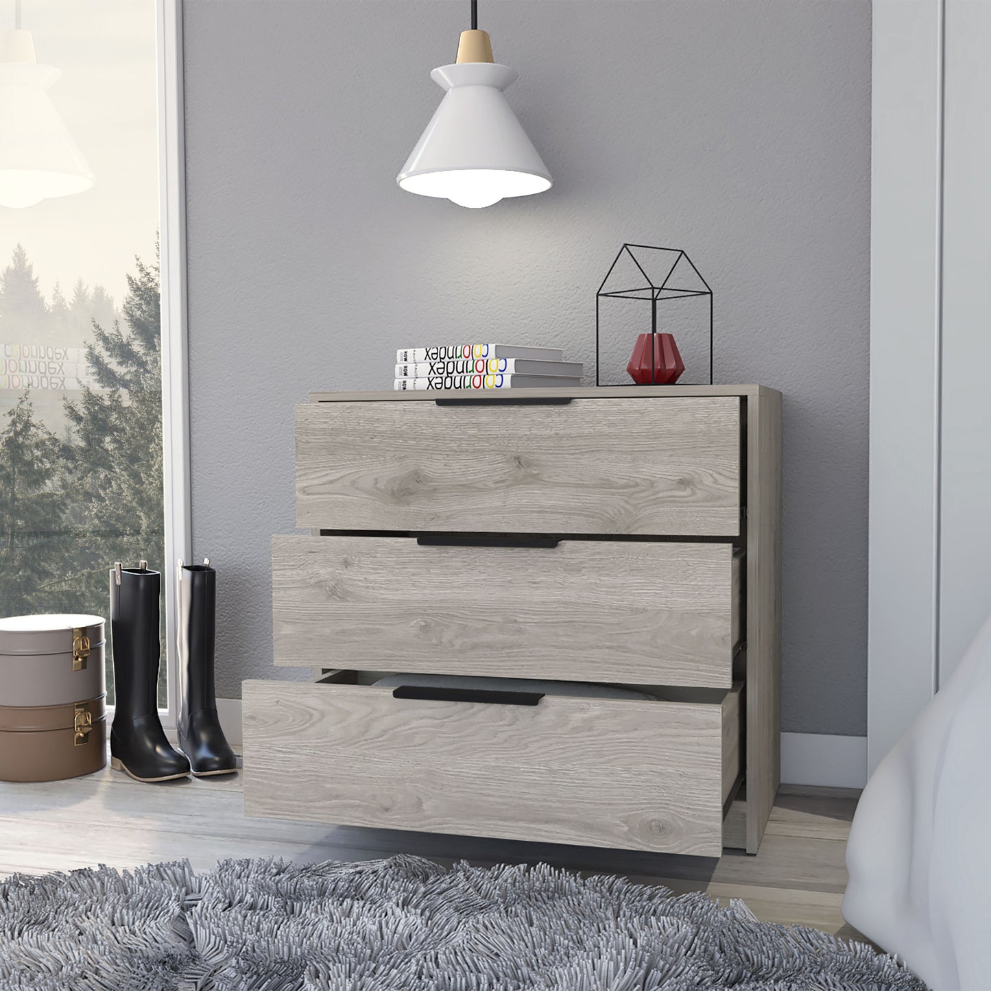 28" Light Gray Three Drawer Dresser