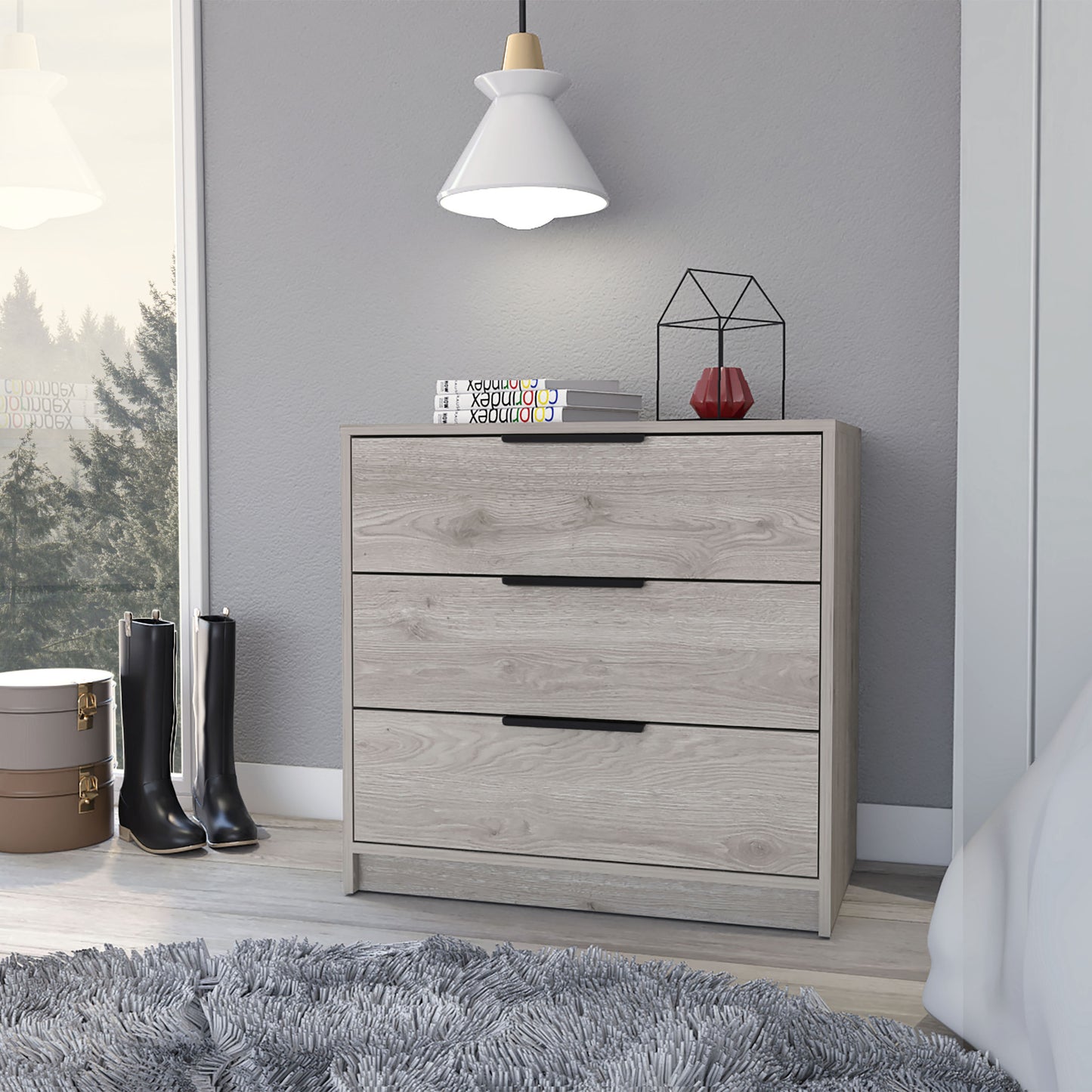 28" Light Gray Three Drawer Dresser