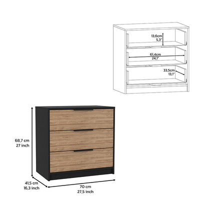 28" Natural and Black Three Drawer Dresser