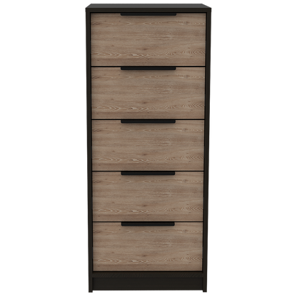 18" Brown and Black Five Drawer Standard Chest