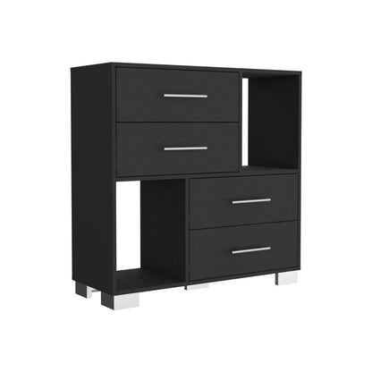 35" Black Four Drawer Dresser With Open Cubby Space