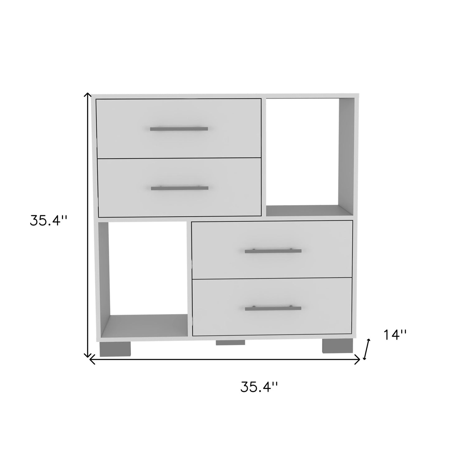 35" White Four Drawer Dresser With Open Cubby Space