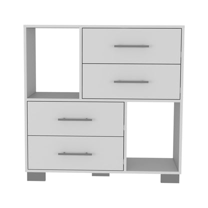 35" White Four Drawer Dresser With Open Cubby Space