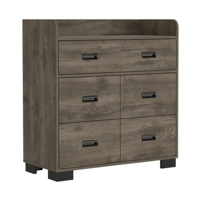 34" Dark Brown Five Drawer Dresser