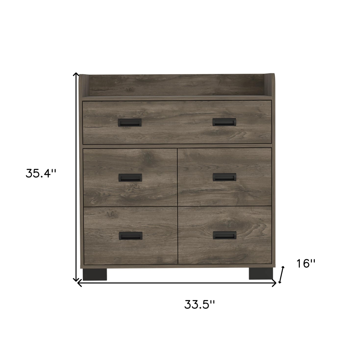 34" Dark Brown Five Drawer Dresser