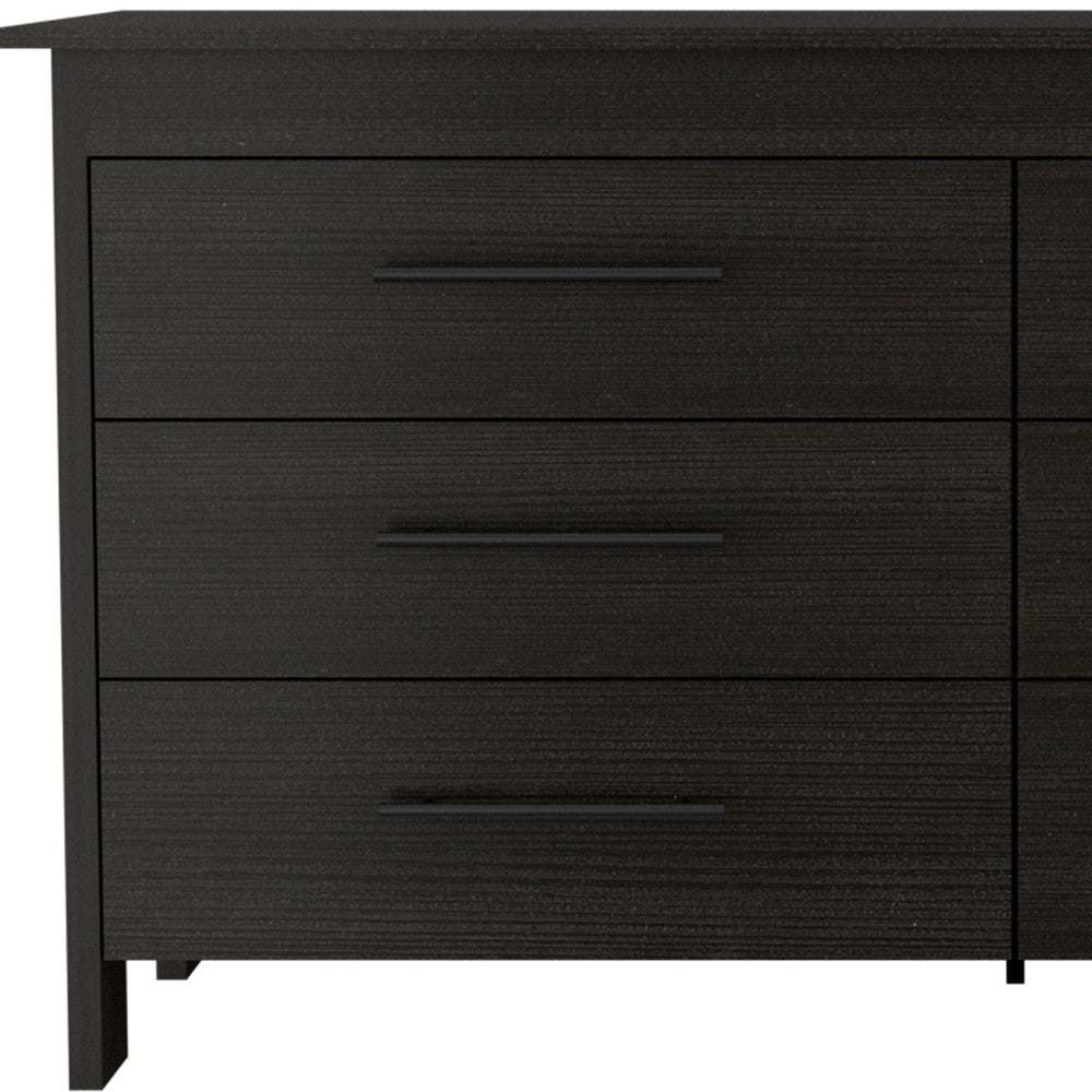 59" Black Six Drawer Double Dresser