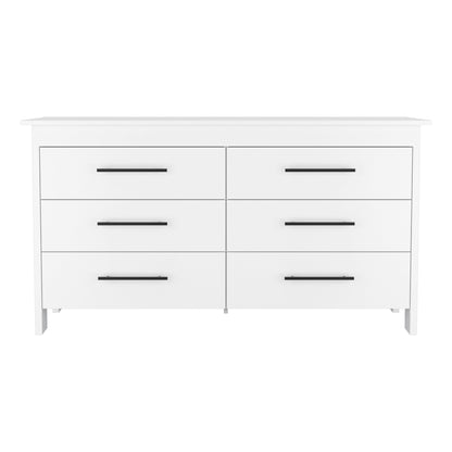 59" White Six Drawer Double Dresser