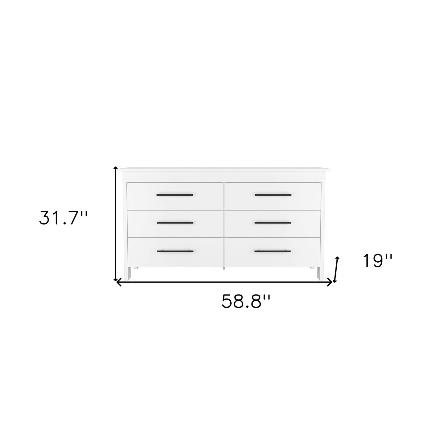 59" White Six Drawer Double Dresser