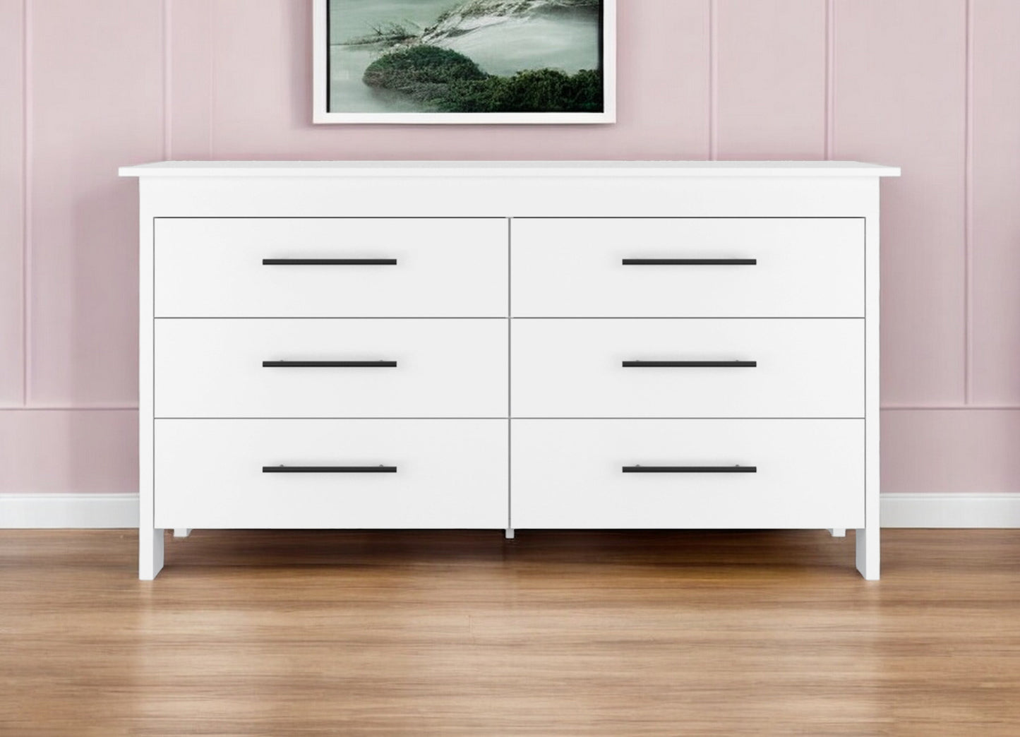 59" White Six Drawer Double Dresser