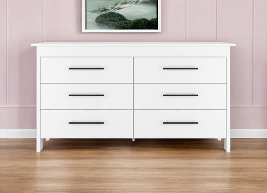 59" White Six Drawer Double Dresser