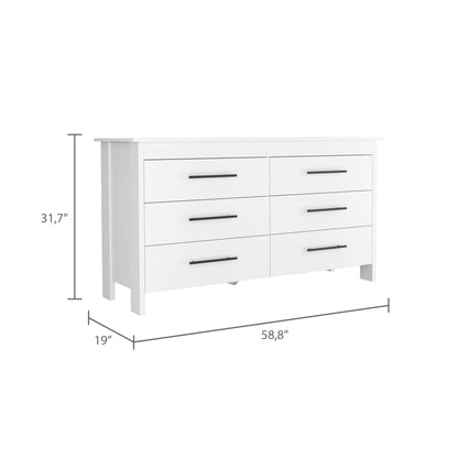 59" White Six Drawer Double Dresser