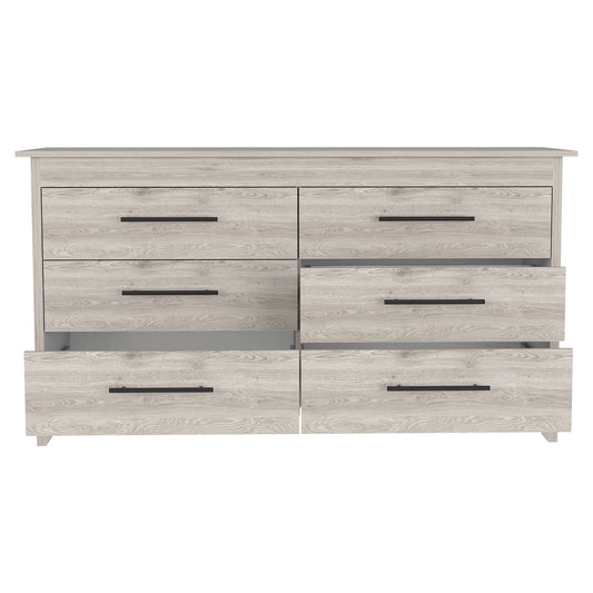 59" Light Gray Six Drawer Double Dresser