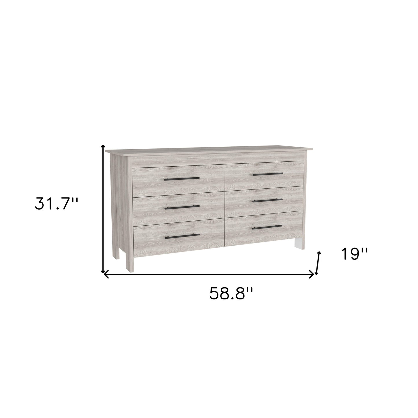 59" Light Gray Six Drawer Double Dresser