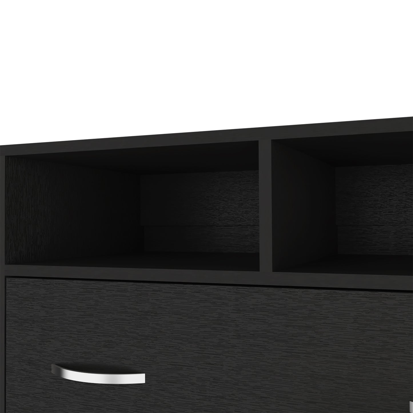 32" Black Two Drawer Dresser With Open Shelving