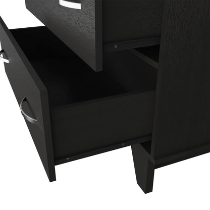 32" Black Two Drawer Dresser With Open Shelving